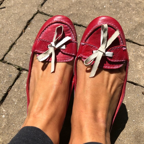 Red Italian Leather Flats - Picture 1 of 6